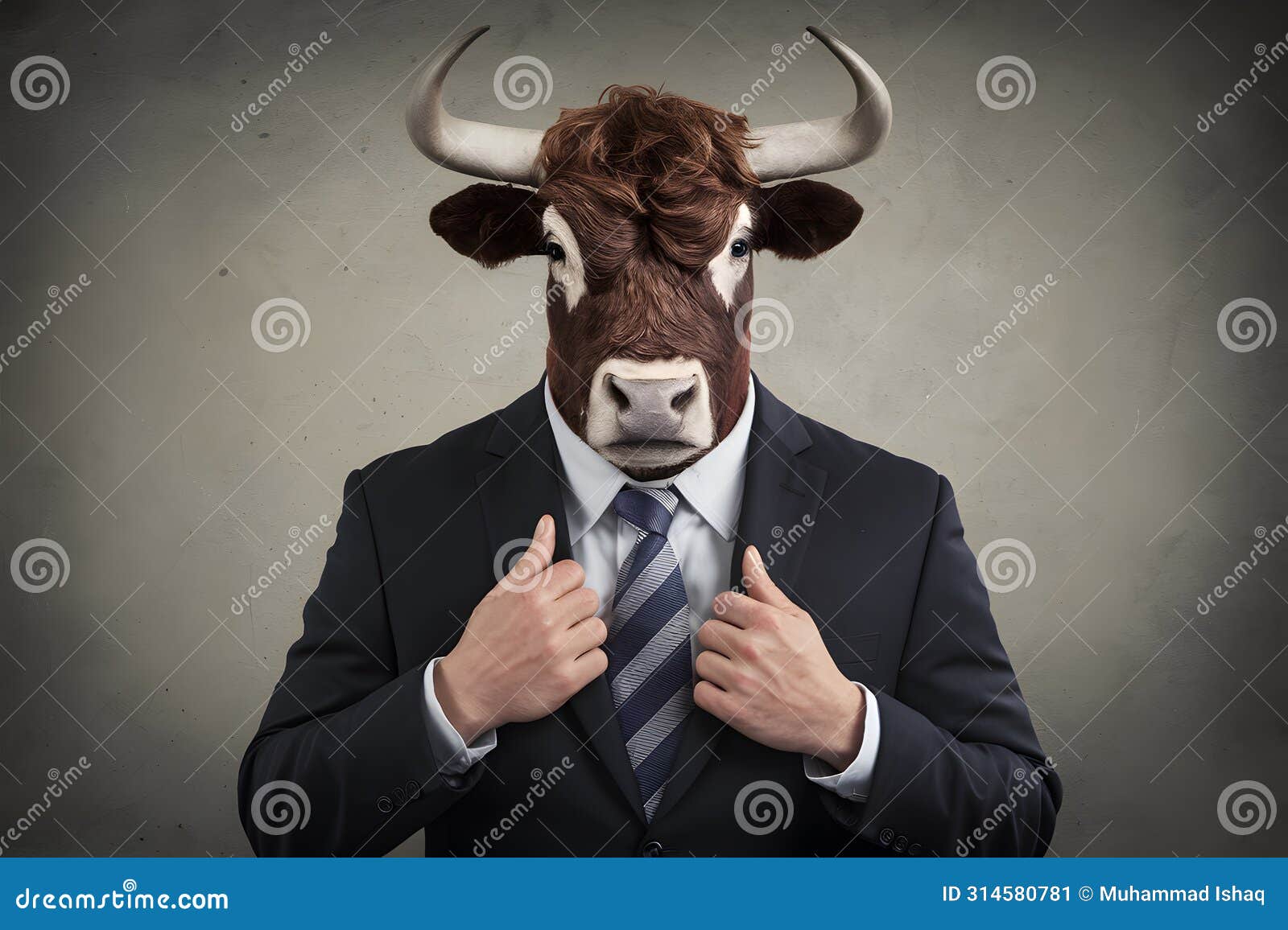 professional bull in business suit, embodiment of financial prowess
