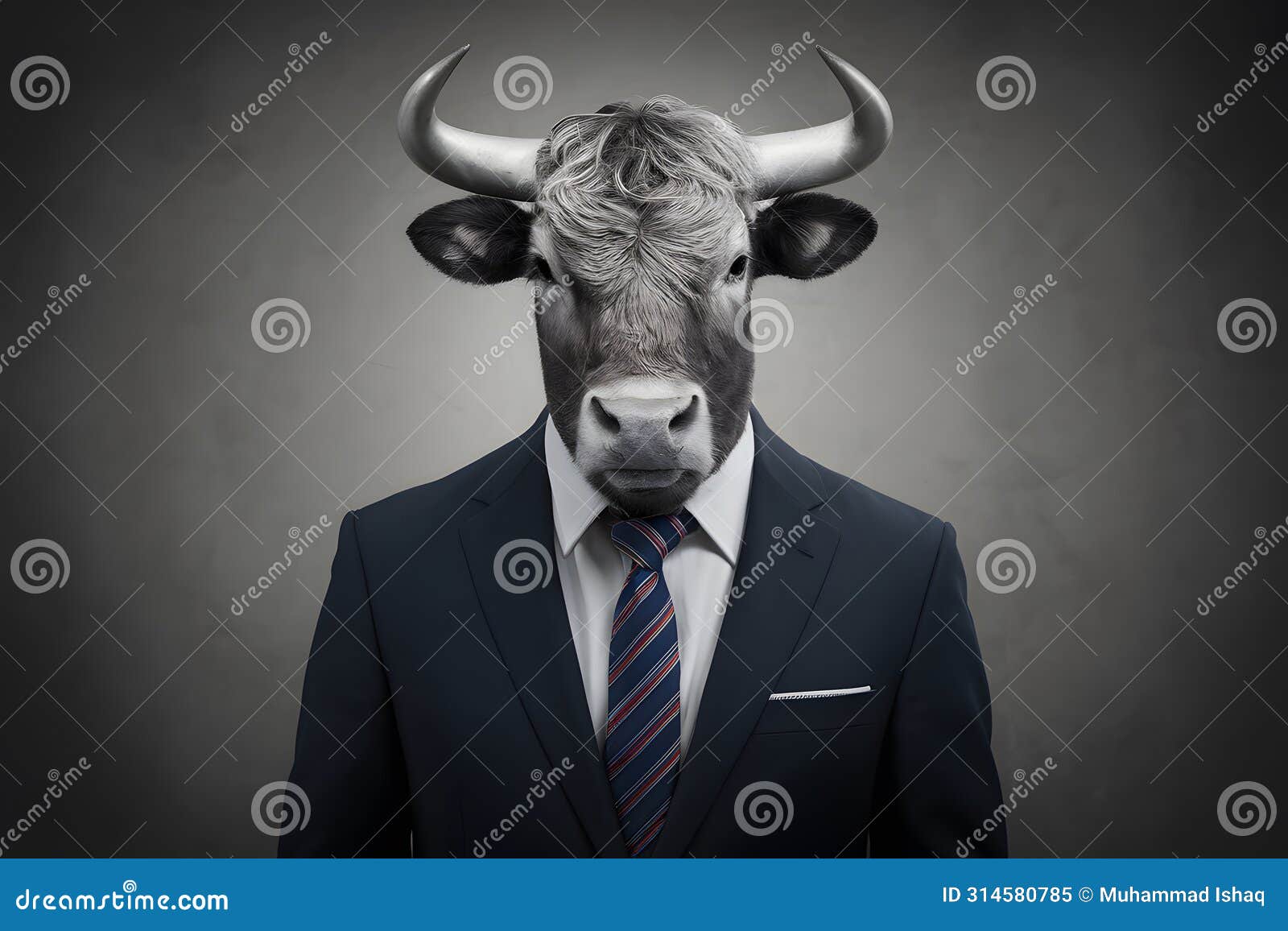 professional bull in business suit, embodiment of financial prowess