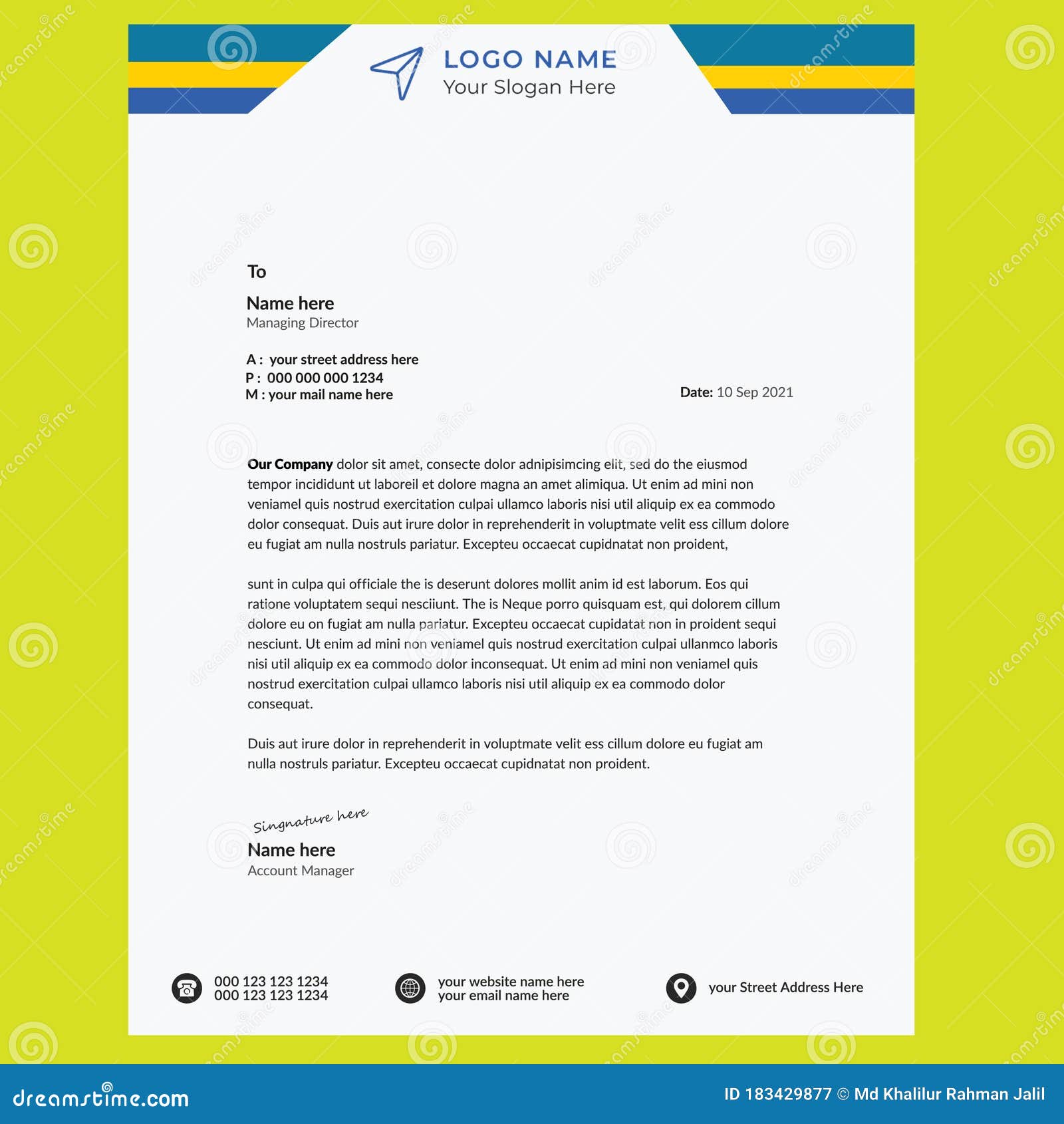 Professional Business Letter Head Template Stock Vector - Illustration