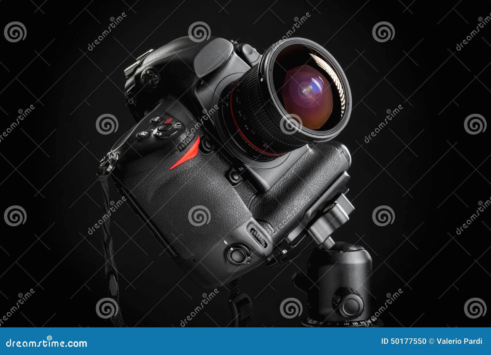 Professional Camera with Wide Angle Lens on Tripod Stock Photo Image