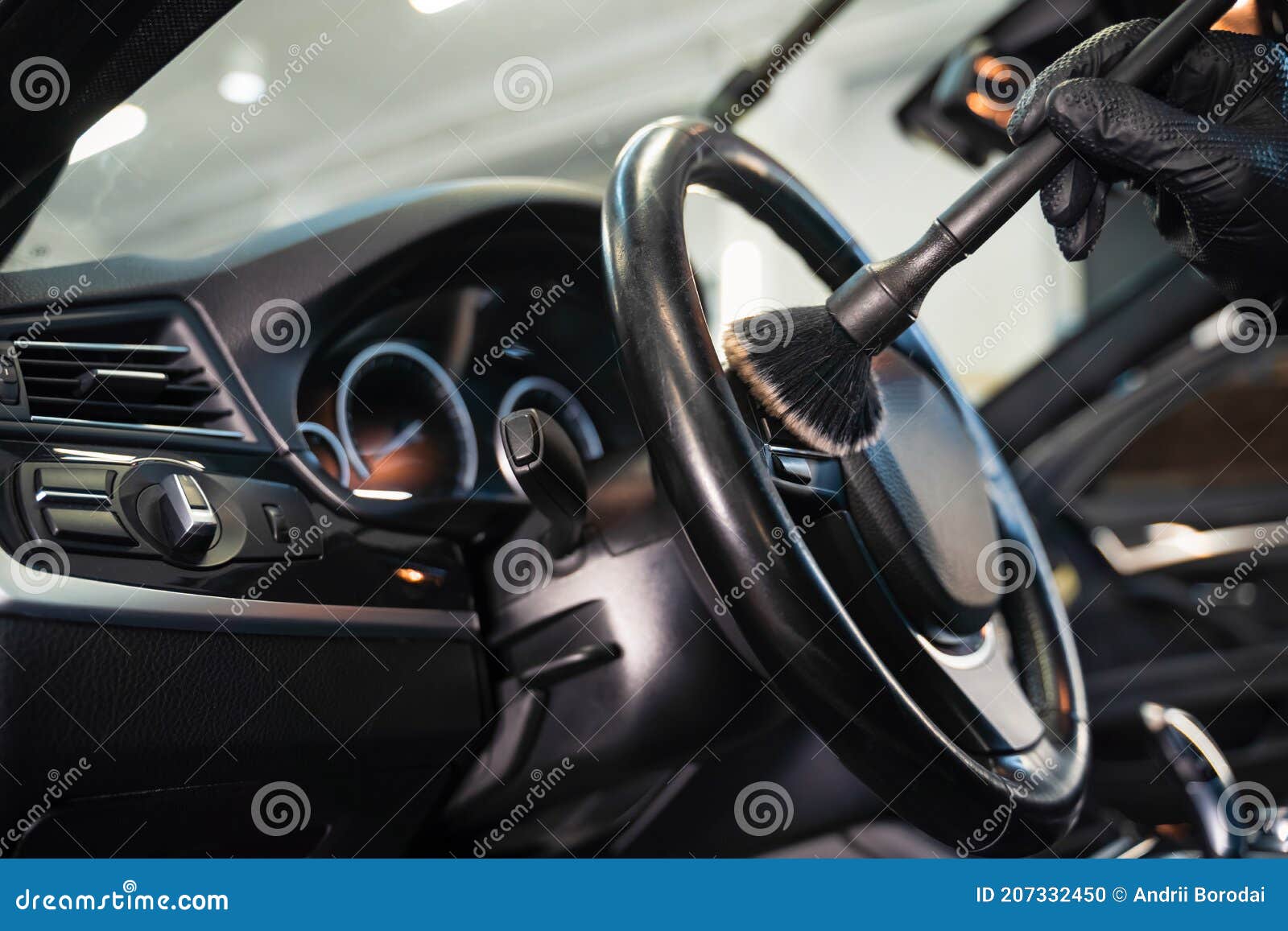 Professional Car Cleaning. Cleaning the Steering Wheel of Car from Dirt