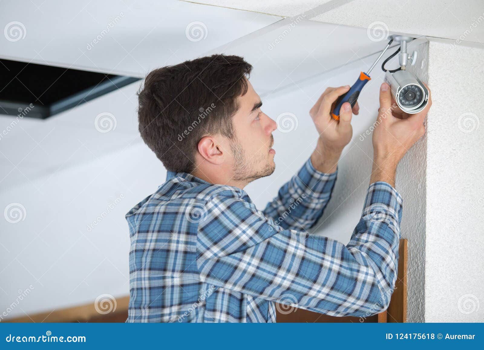 Professional Cctv Technician Working Stock Photo Image of