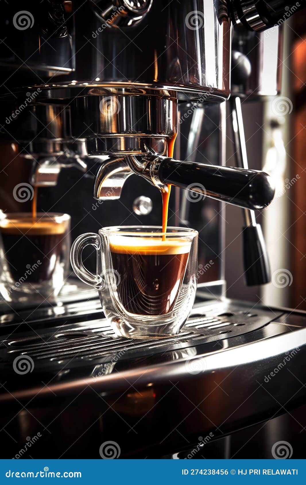 Professional Coffee Maker Machine Brewing Fresh Espresso Coffee in Cafe