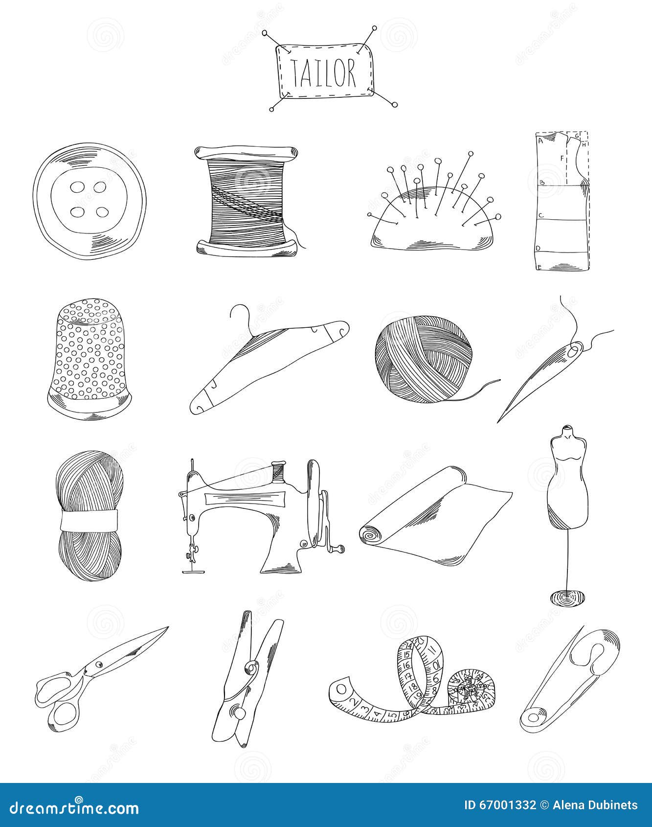 Professional Collection of Icons and Elements. Set Sewing, Tailor Hand ...