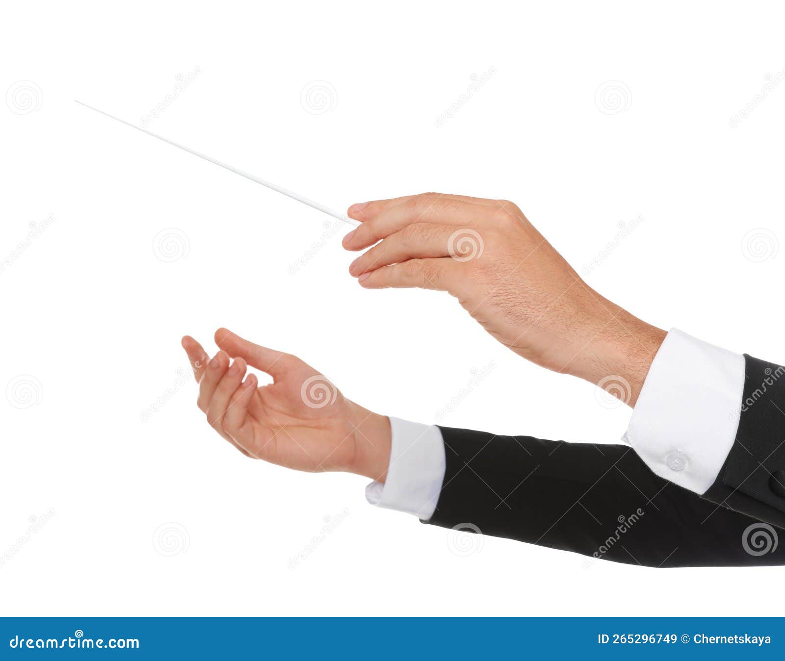 Professional Conductor with Baton on White Background, Closeup Stock