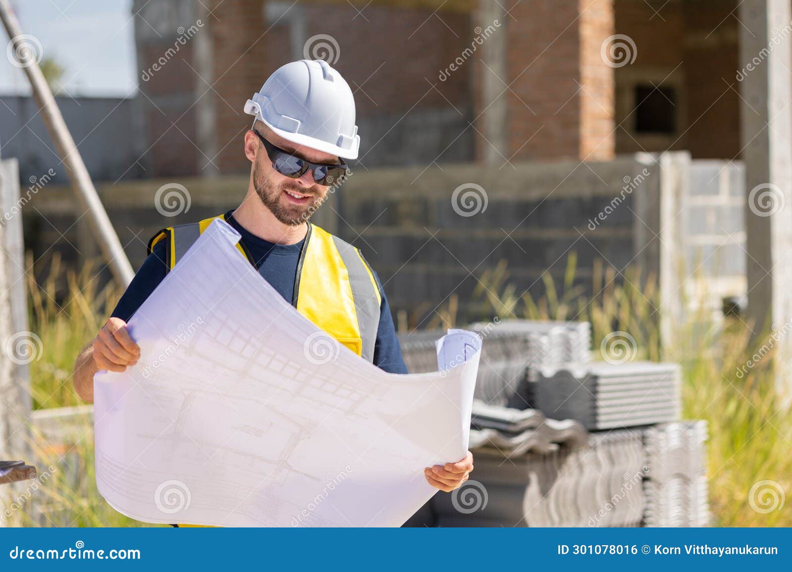 Professional Construction Worker Engineer Male. Real Estate House