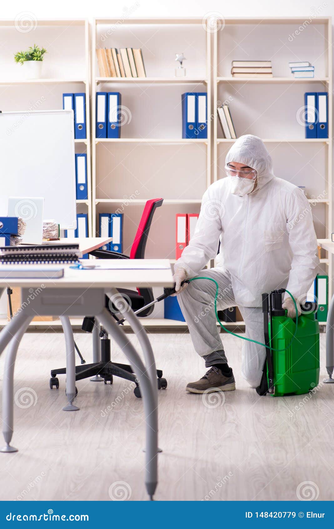 The Professional Contractor Doing Pest Control at Office Stock Image