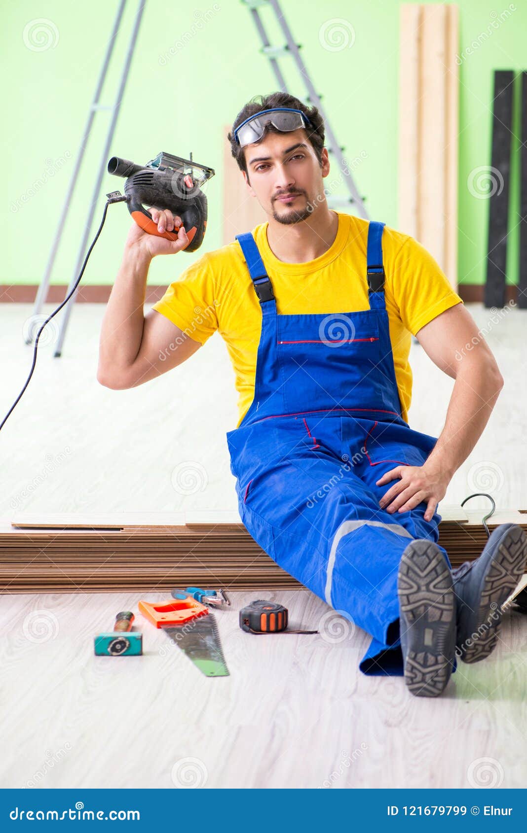 The Professional Contractor Laying Flooring at Home Stock Image Image of carpenter, carpentry