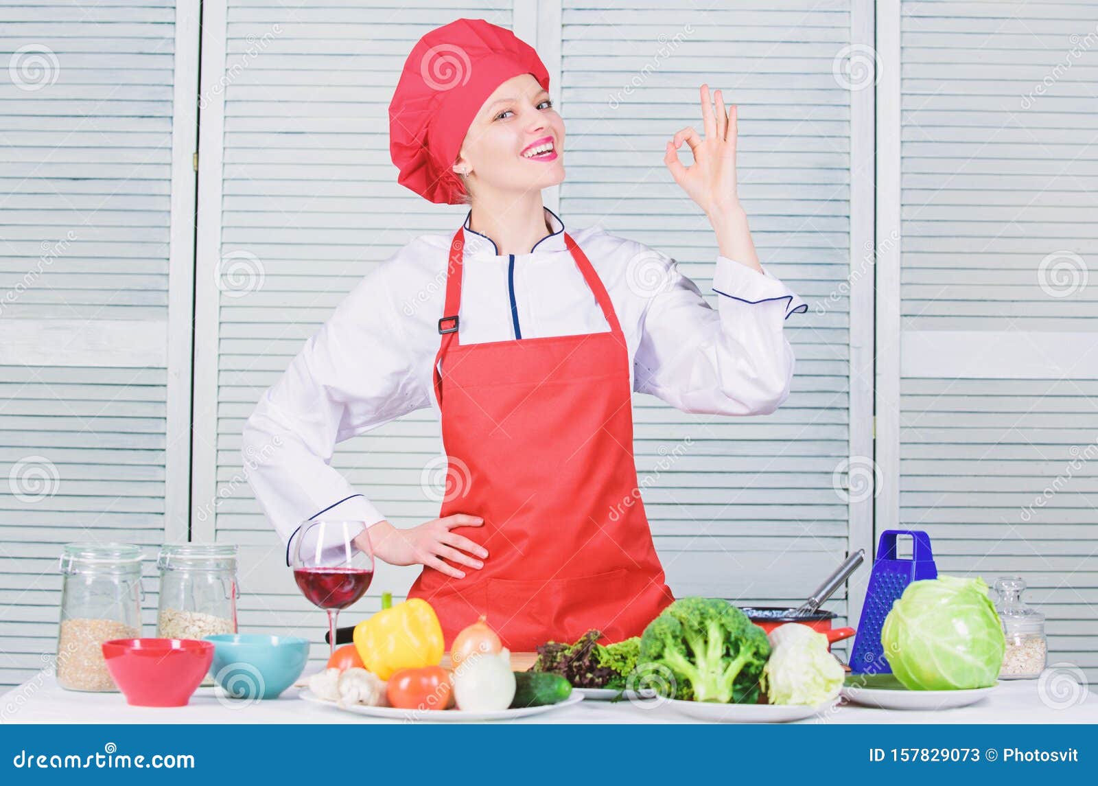 Professional Culinary Tips. Culinary Show Concept. Woman Pretty Chef ...