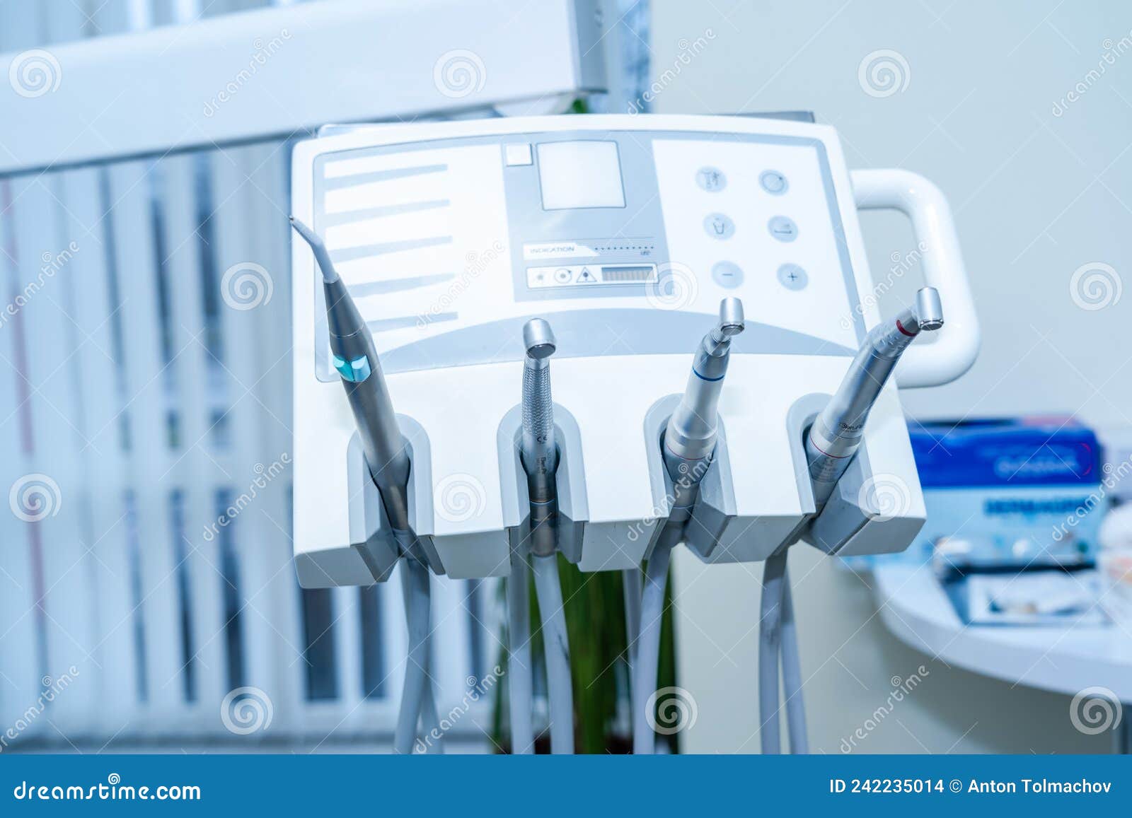 Professional Dentist Instruments in Dental Office. Set of Dental Care