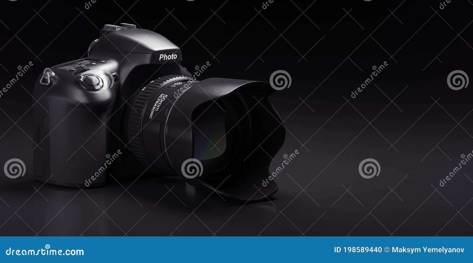 professional digital photo camera on black background
