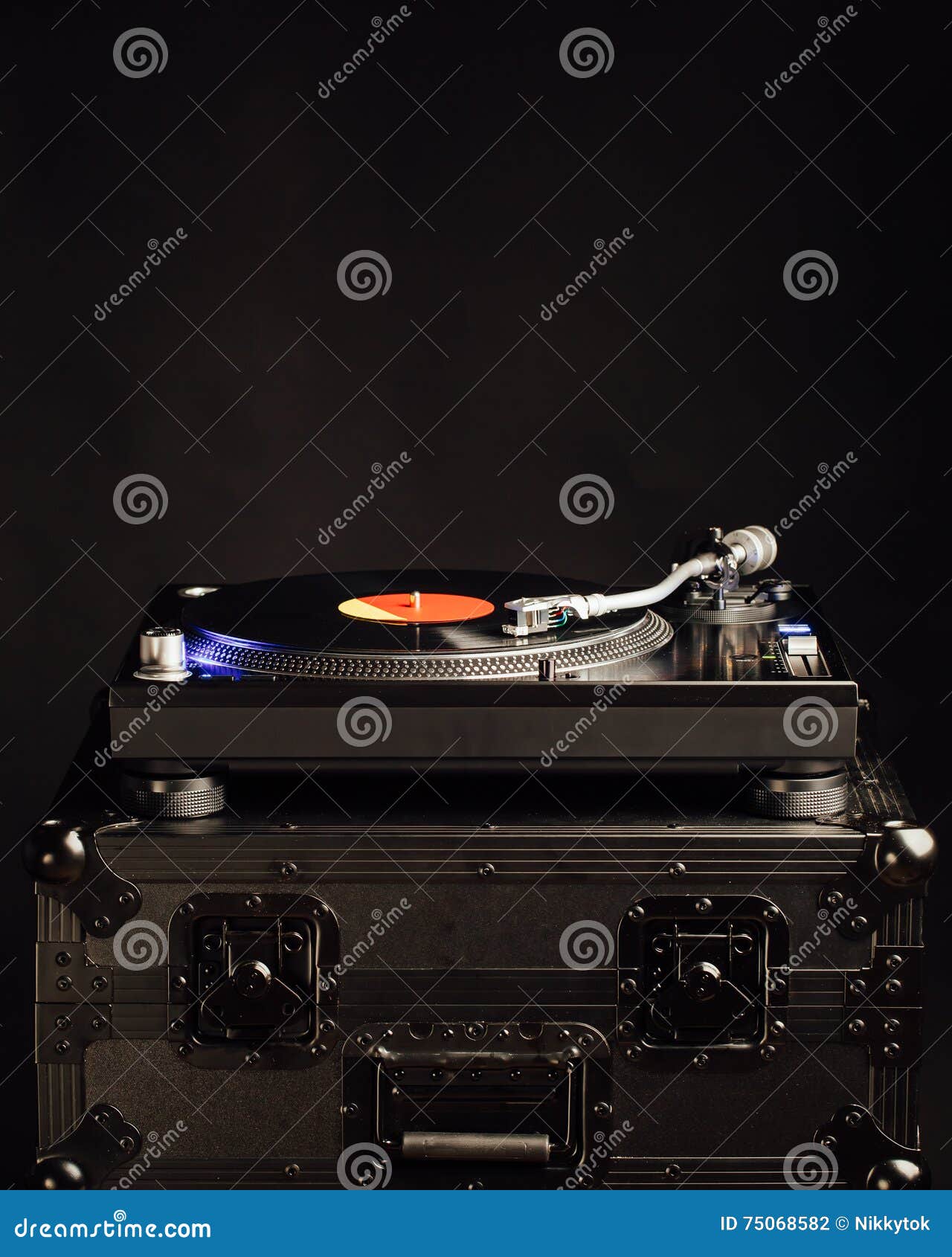 Professional Dj Turntable on Flight Case Stock Photo - Image of audio