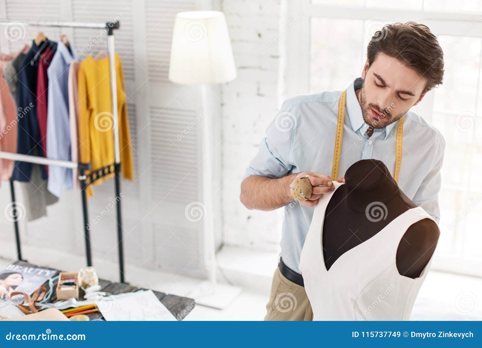 Professional Dressmaker Working on a New Dress Stock Image - Image of ...