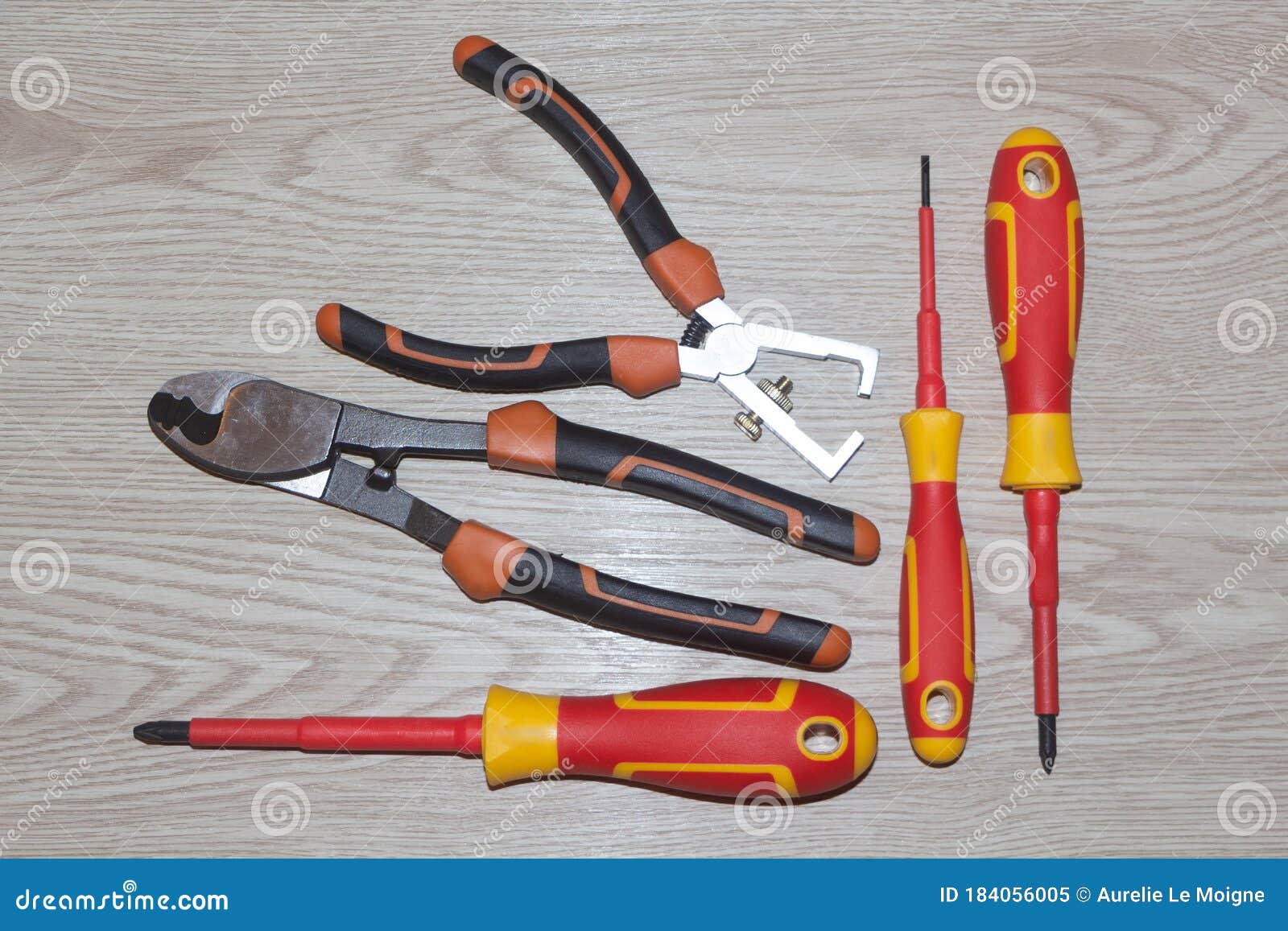 Professional Electrician Screwdrivers, Wire Cutters and Wire Stripper Stock Image Image of