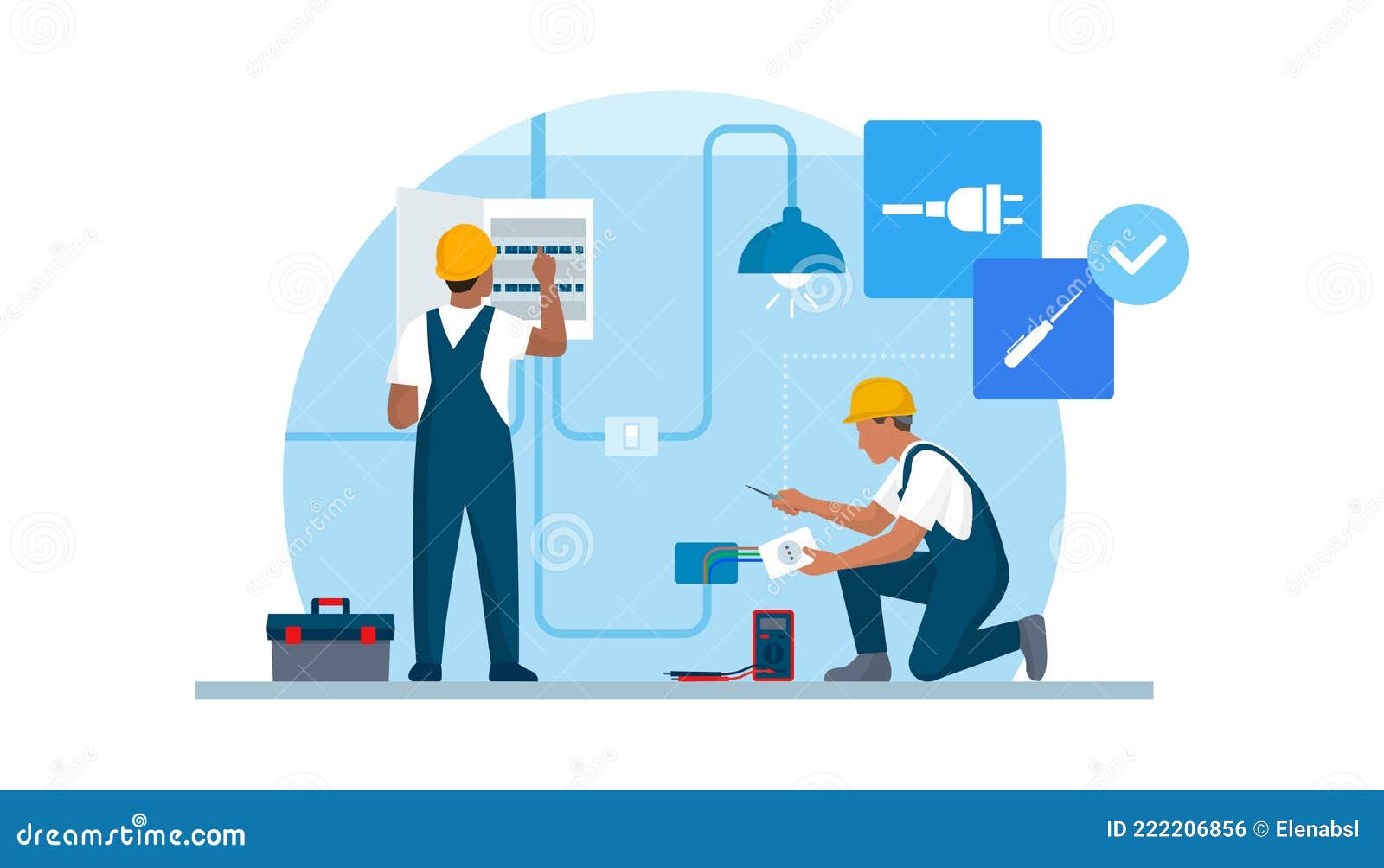 Professional Electricians at Work Stock Vector Illustration of