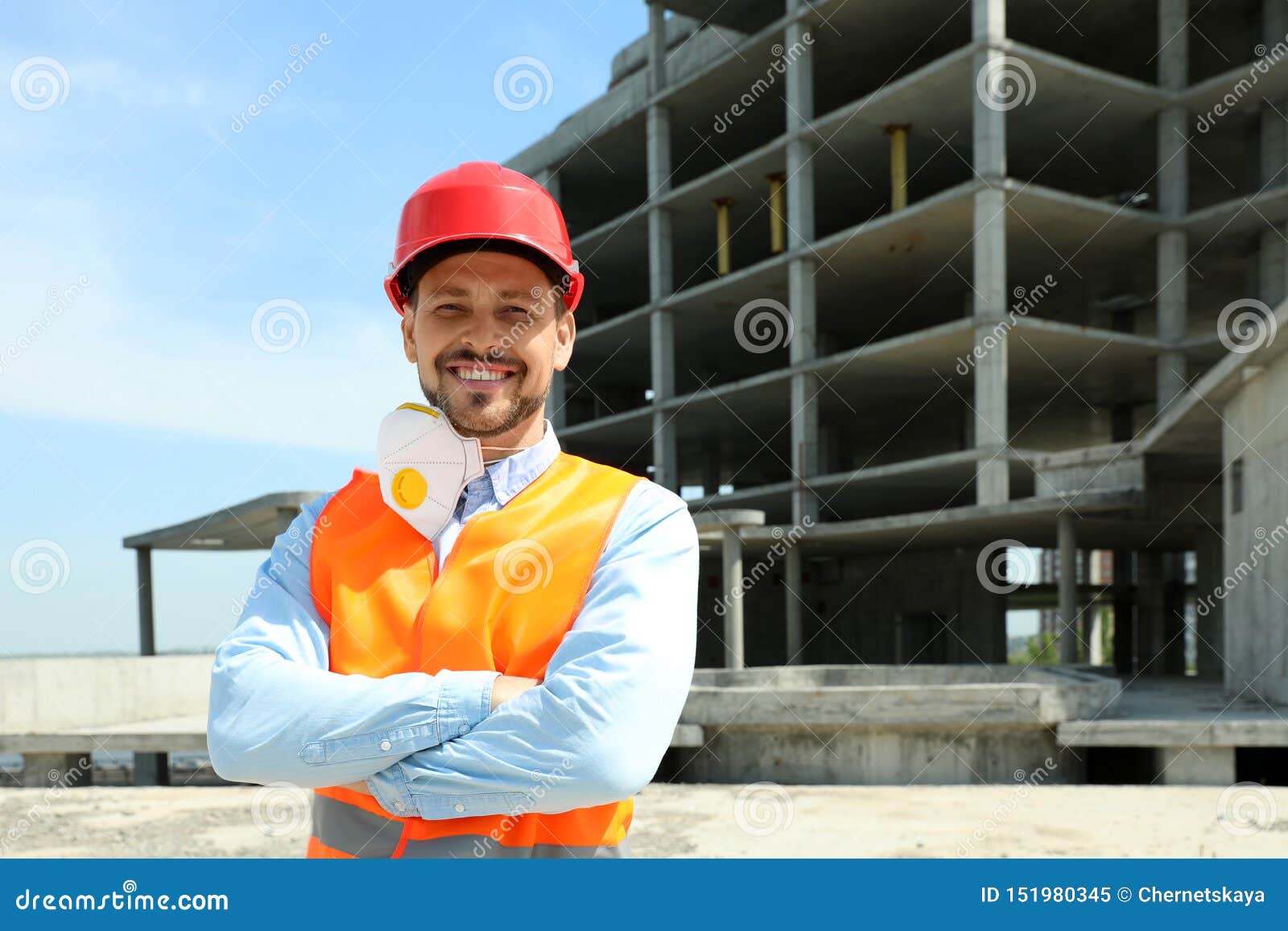 Professional Engineer in Safety Equipment at Construction Site Stock