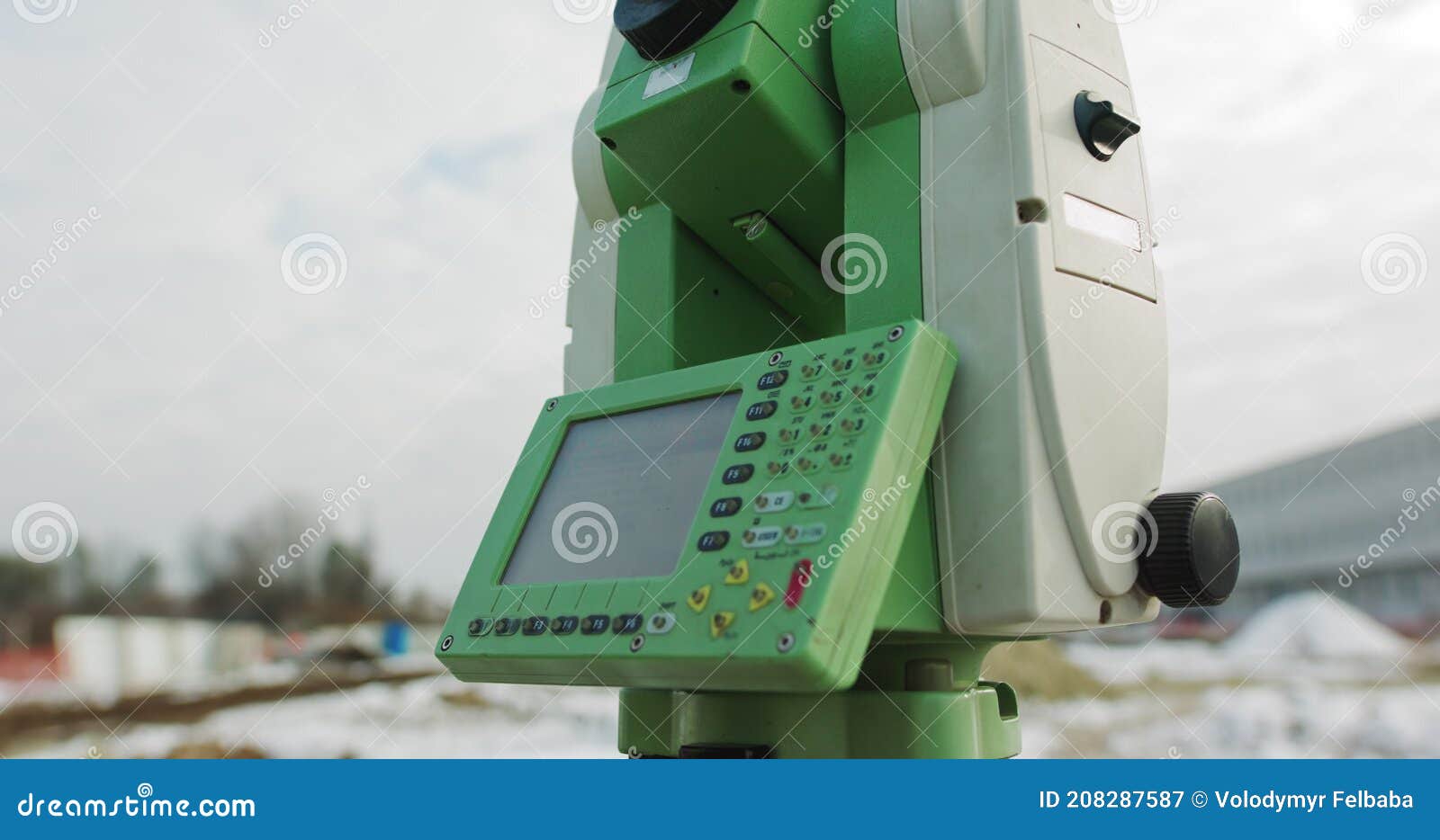 Professional Engineer Surveyor Takes Measures with Theodolite. Worker