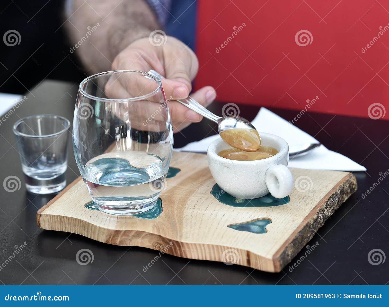 professional espresso machine while preparing two espressos. coffee machine.