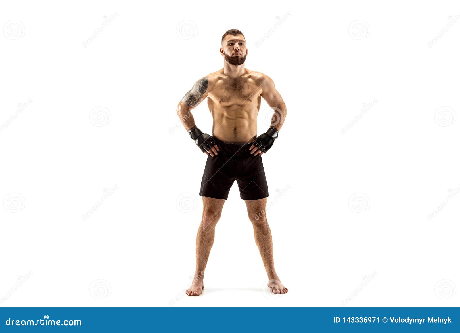 Professional Fighter Boxing Isolated on White Studio Background Stock