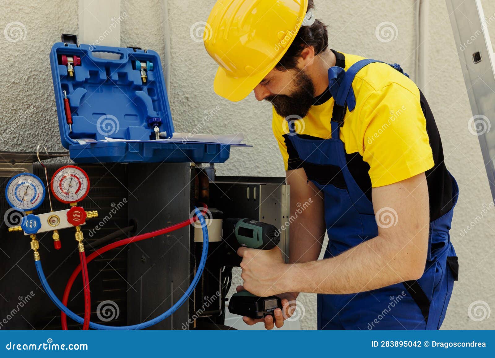 Professional Fixes Broken HVAC Capacitor Stock Photo Circuit Diagram