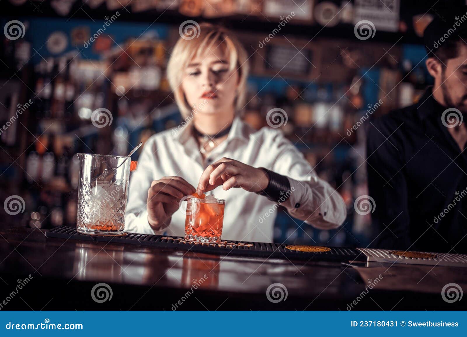 Expert Girl Barkeeper Makes a Cocktail Stock Image - Image of alehouse ...