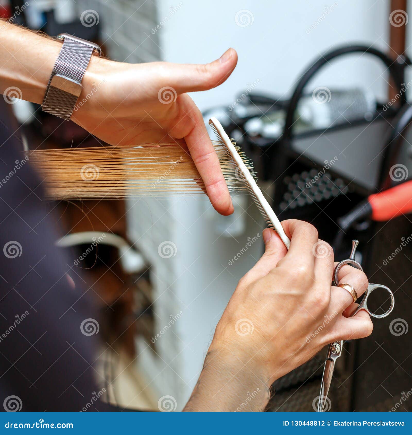 Professional Hairdresser with a Client in the Salon Stock Photo - Image