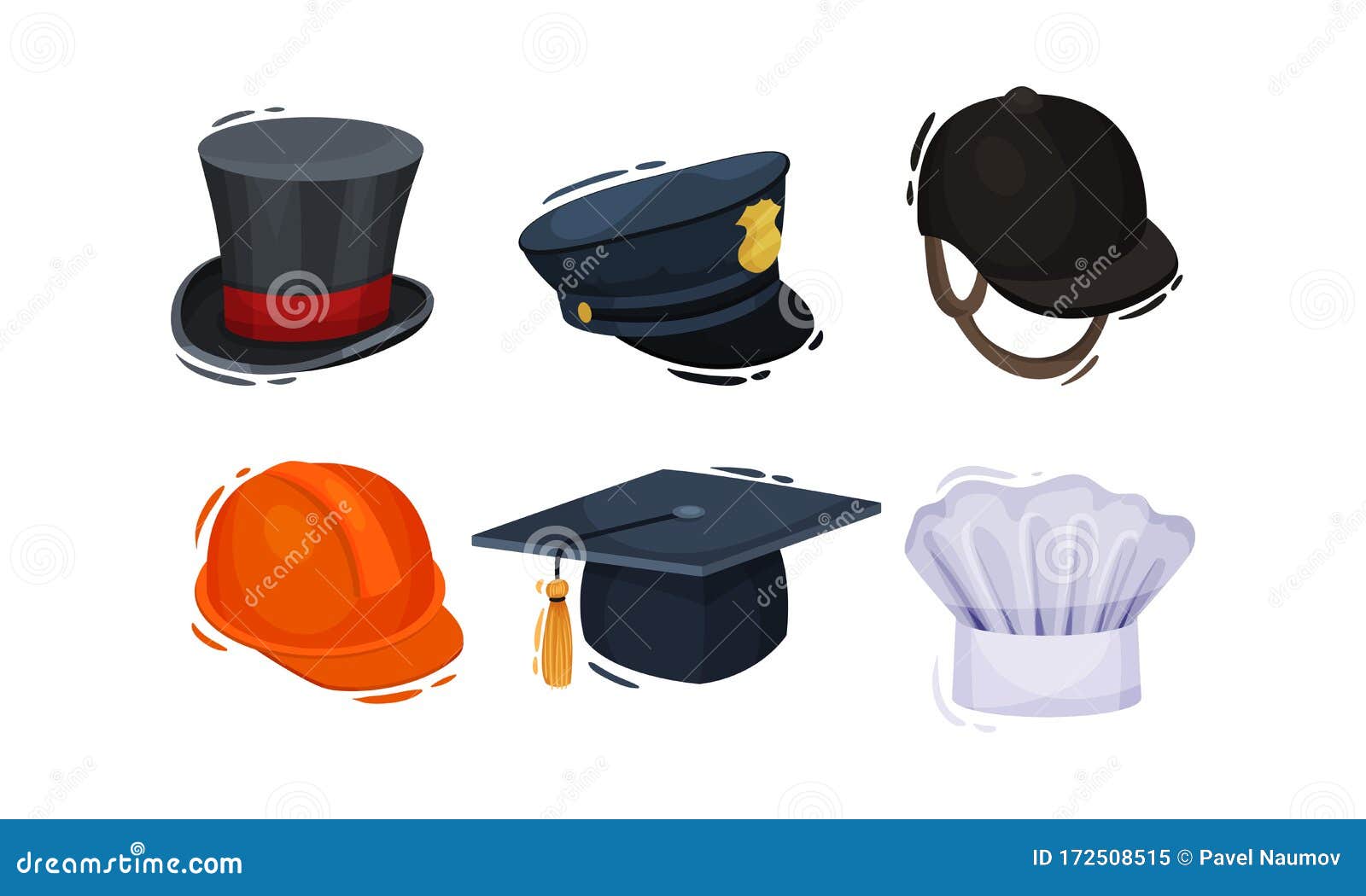 Professional Headwear for Various Occupations Isolated on White ...