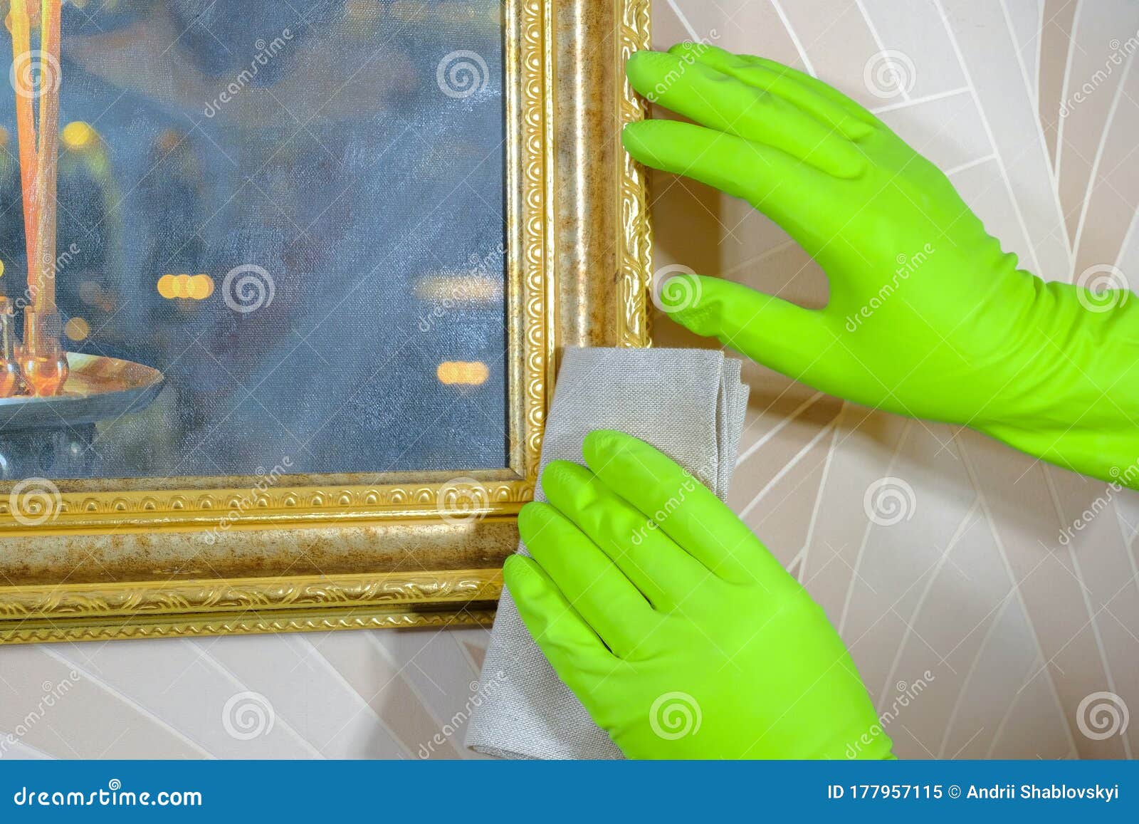 Professional House Cleaning during Work. Cleaning Service Stock Image