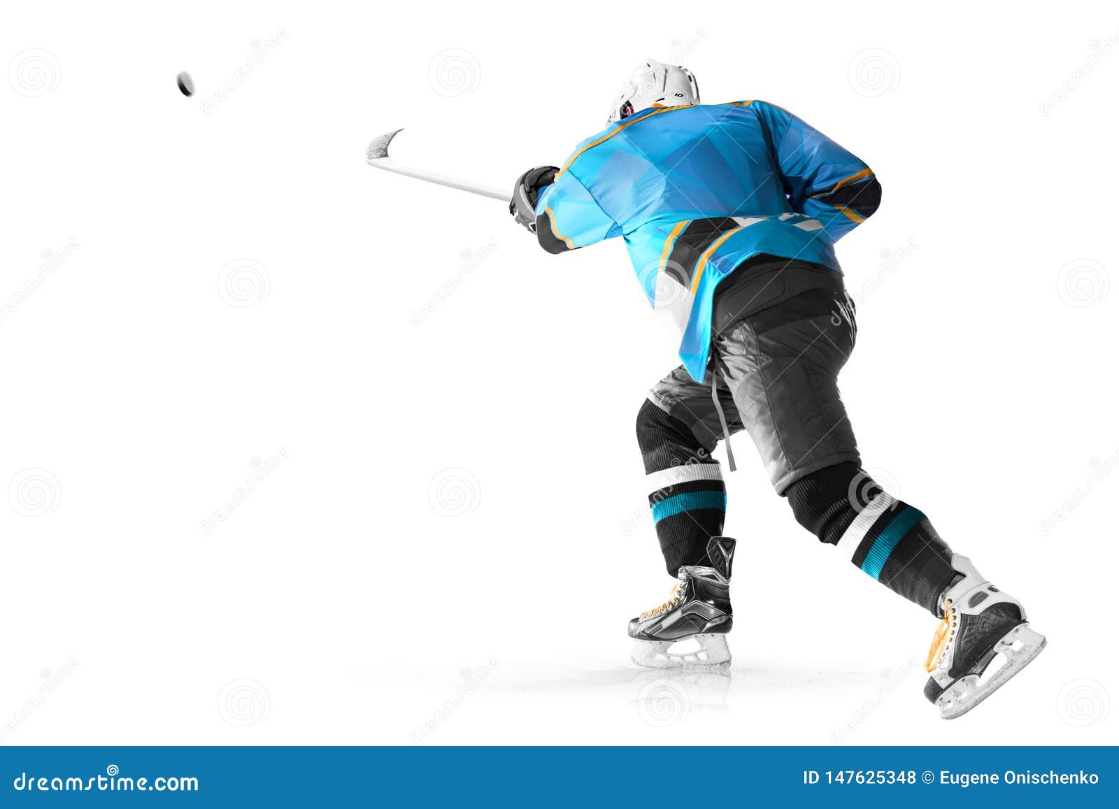 Professional Ice Hockey Player in Action on White Backgound Stock Photo