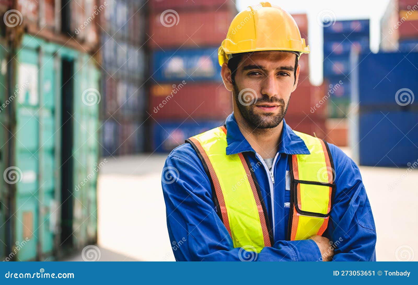 Professional Industrial Engineer Worker Working at Container Cargo Yard