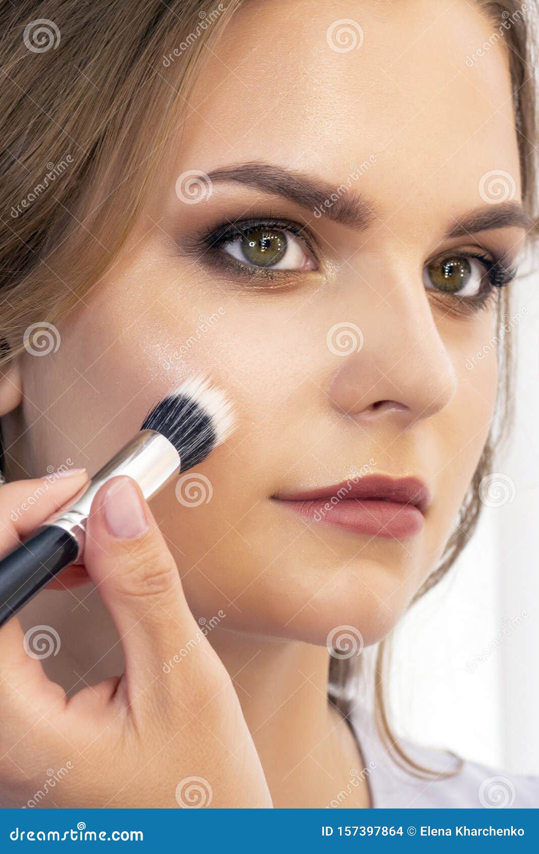 Professional Makeup Artist Working with Client in Salon. Makeup Artist ...