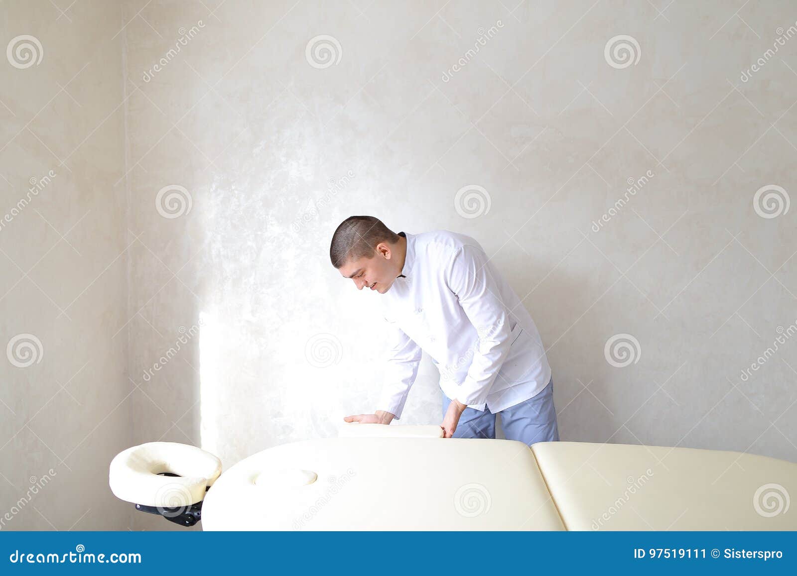Professional Male Massage Therapist Preparing To Receive Patient Stock Image Image Of Interior