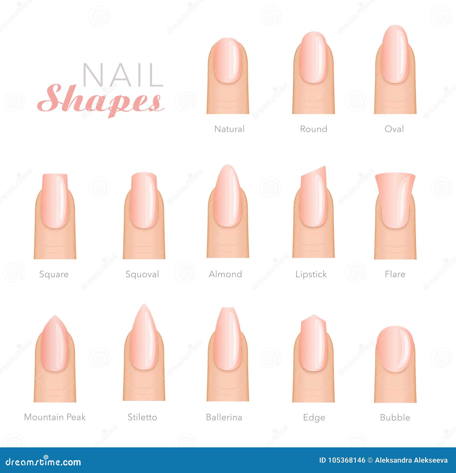 Professional Manicure Different Shapes of Nails Vector Stock Vector ...