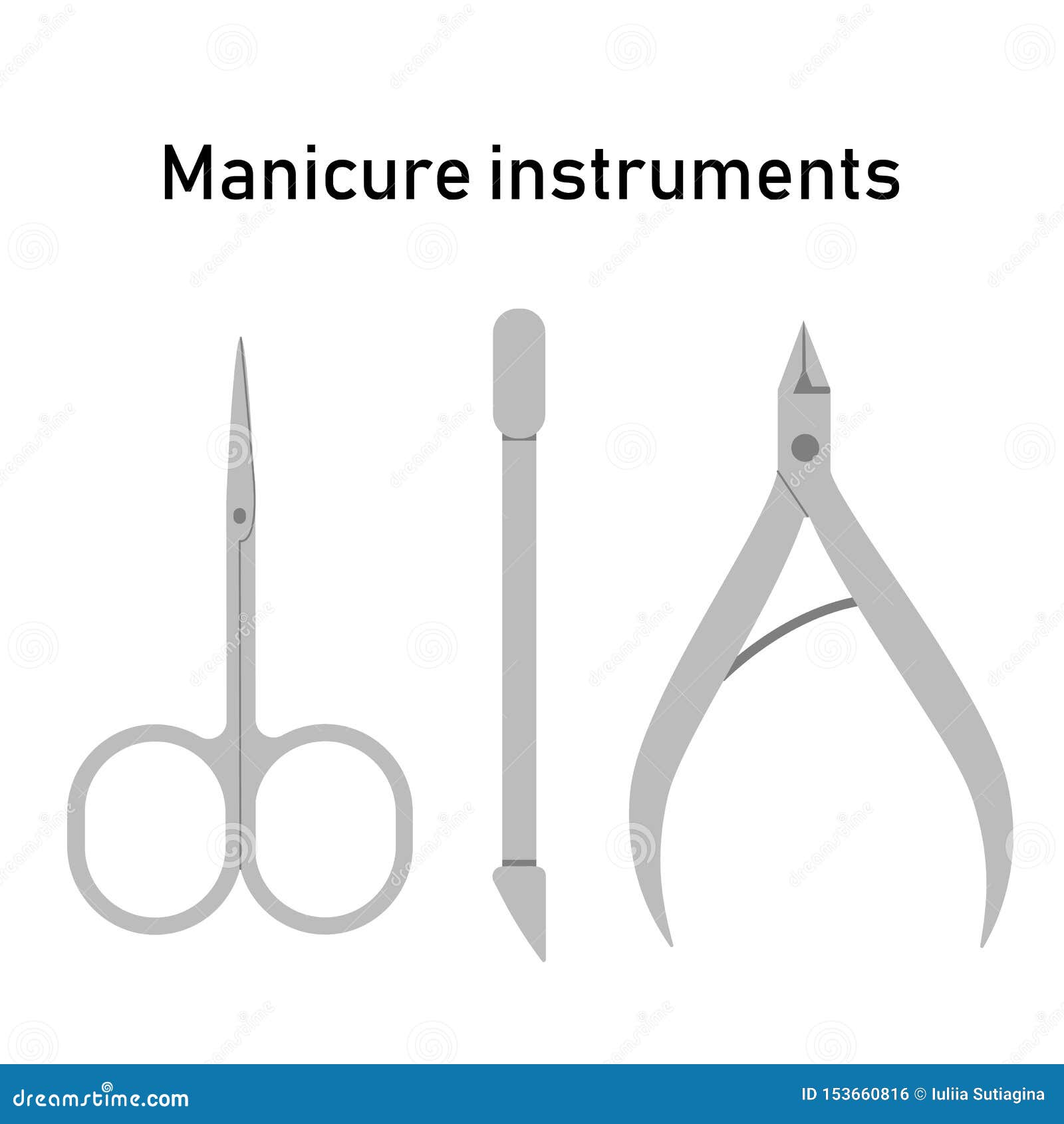 set iron tools for manicure, nail treatment. scissors, pusher and nippers.  