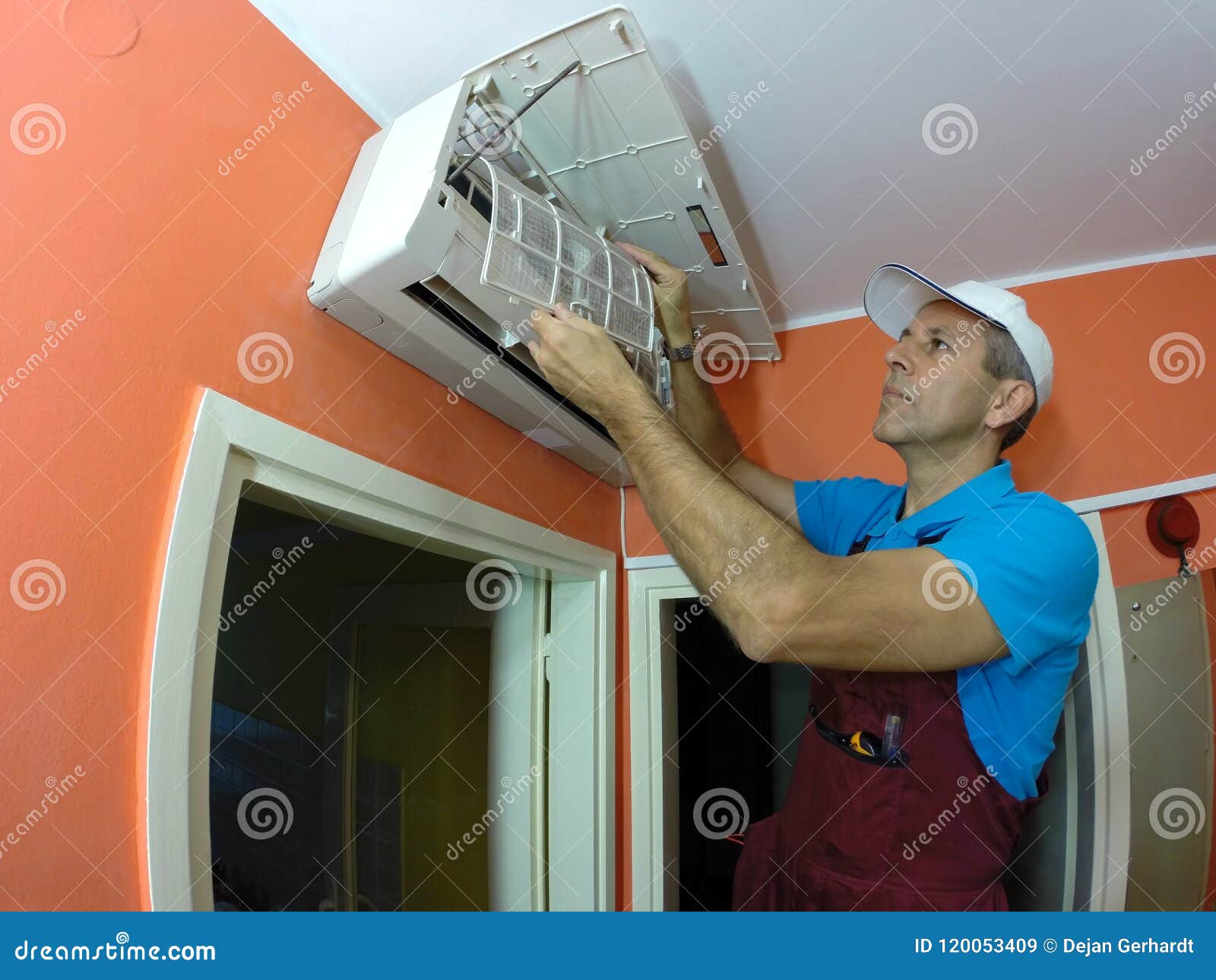 Air Conditioner Cleaning stock image. Image of engineer 120053409
