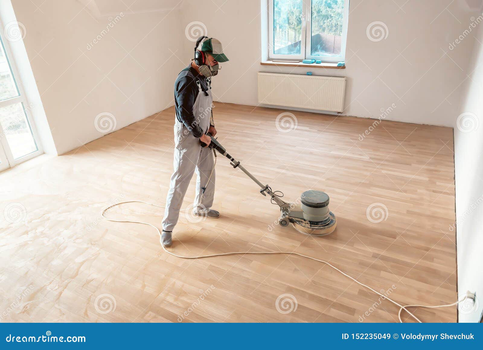 Professional Floor Master With Polishing Machine Stock Image