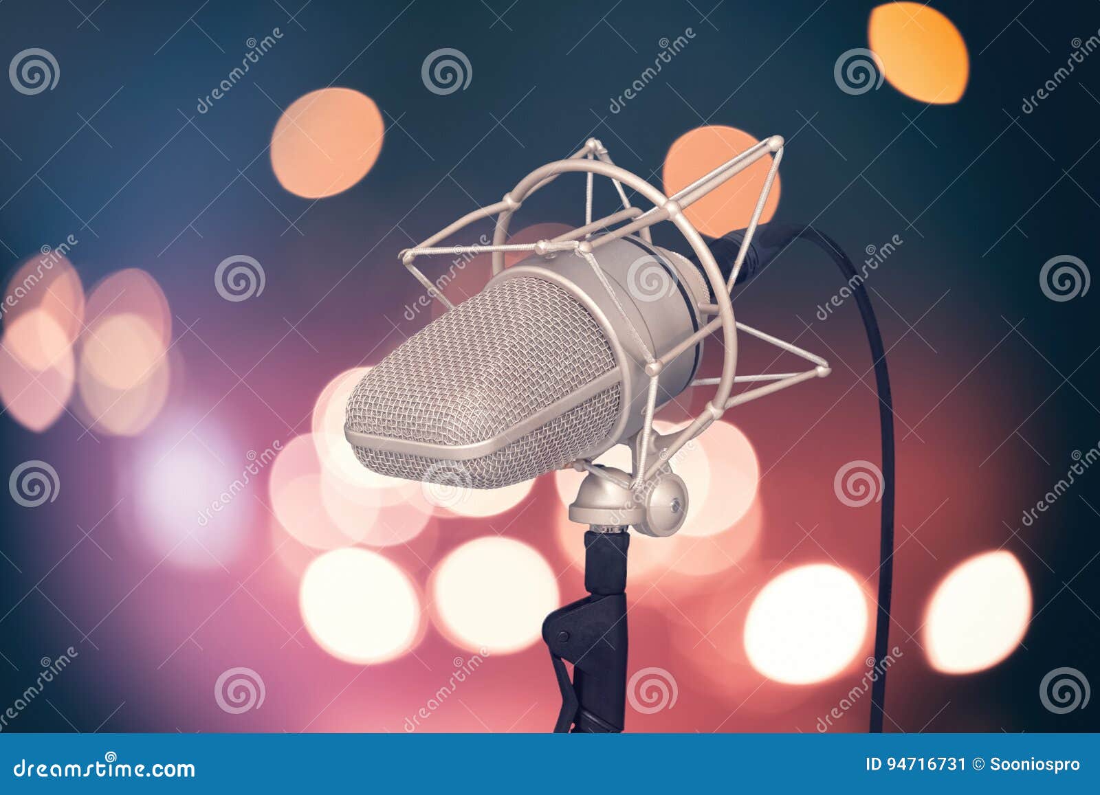 Professional Microphone On Bright Colored Background, Mic Stock Image