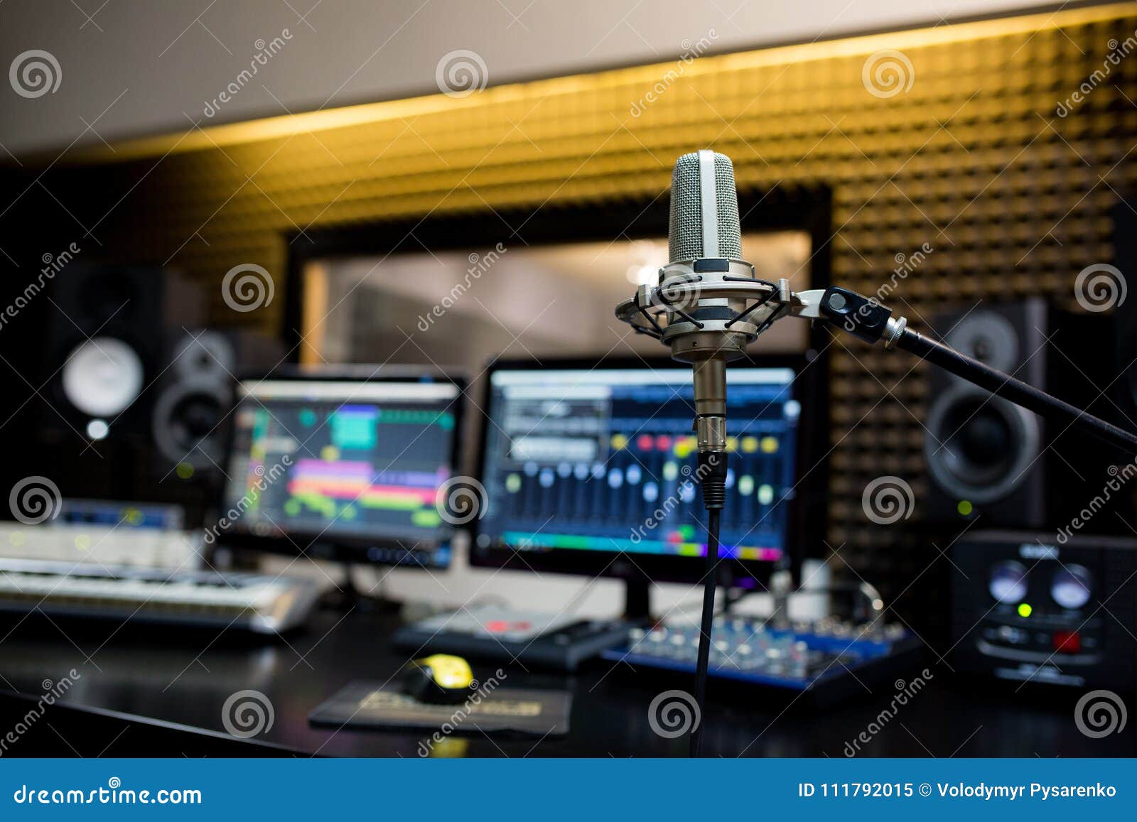 Professional Microphone in the Recording Studio. Stock Image Image of