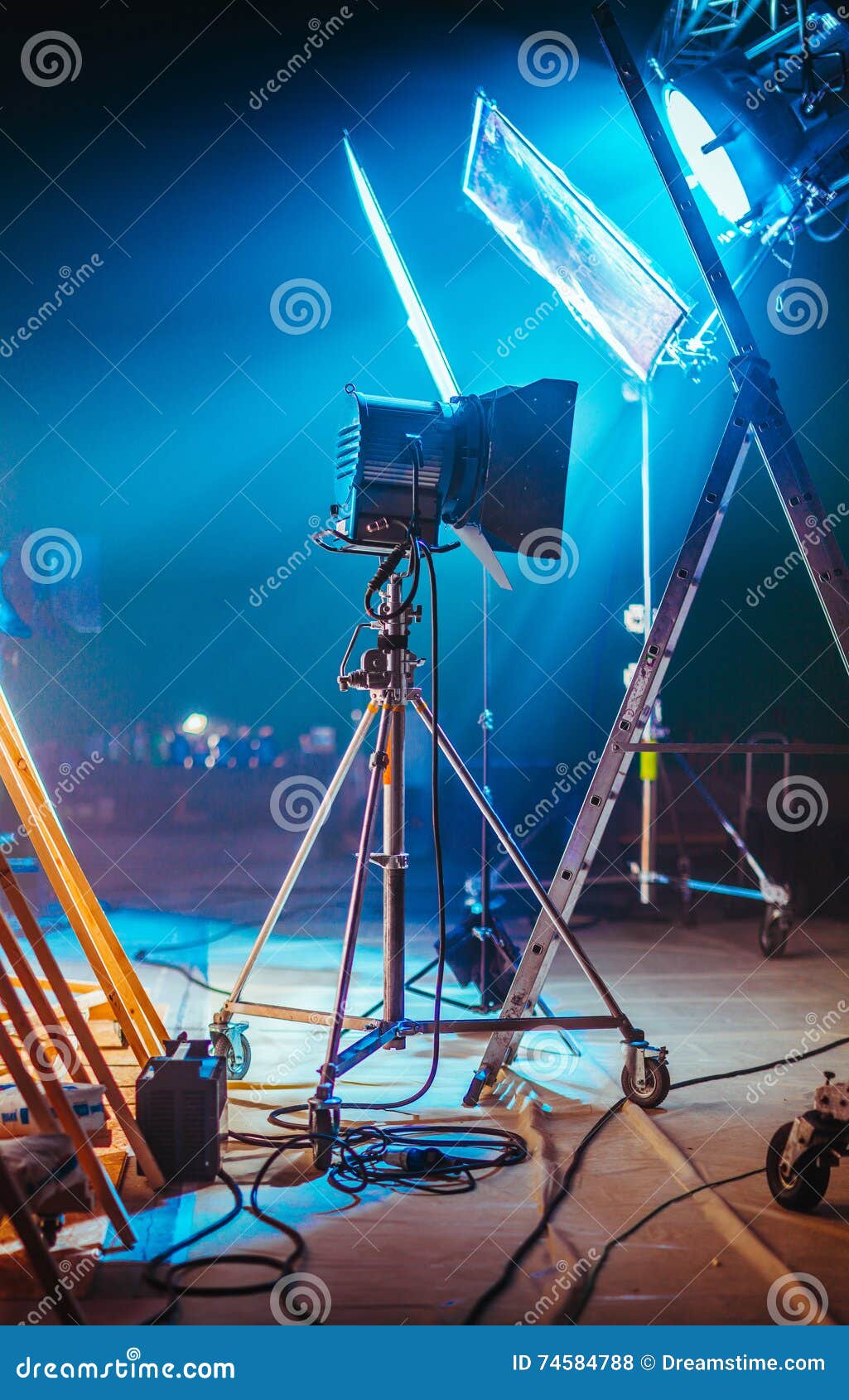 Professional movie set stock photo. Image of filming 74584788