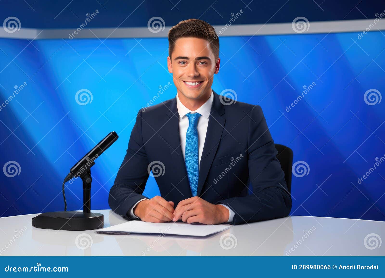 Professional News Anchor Reporting Live on TV. Stock Illustration ...
