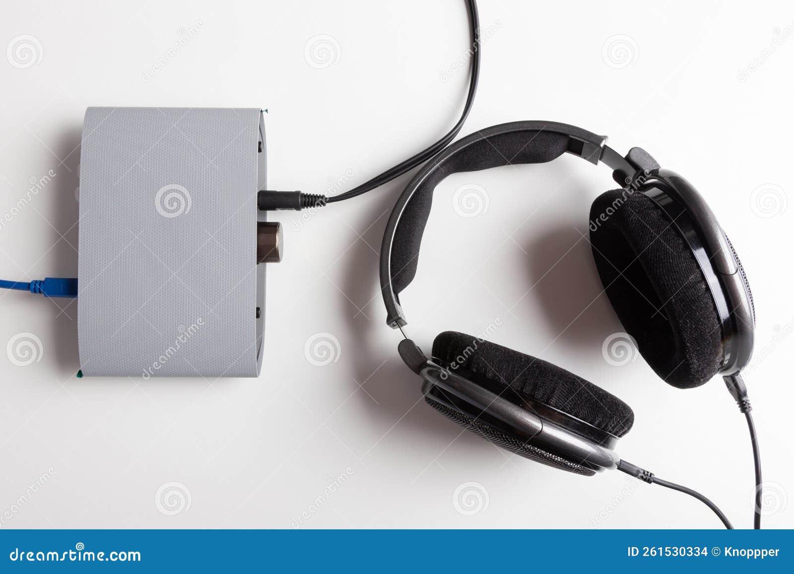 Professional Oversized Open Back Headphones Connected To an External