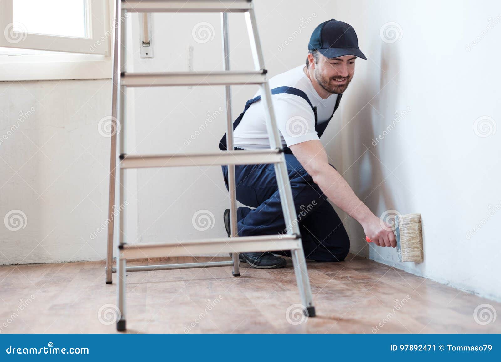 Professional Painter Worker is Painting One Wall Stock Image Image of