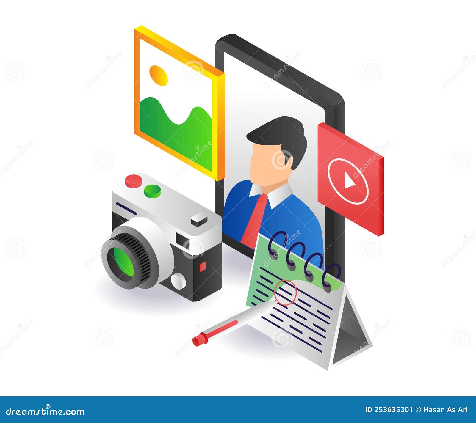 Professional Photographer Portfolio Data in Flat Isometric Illustration