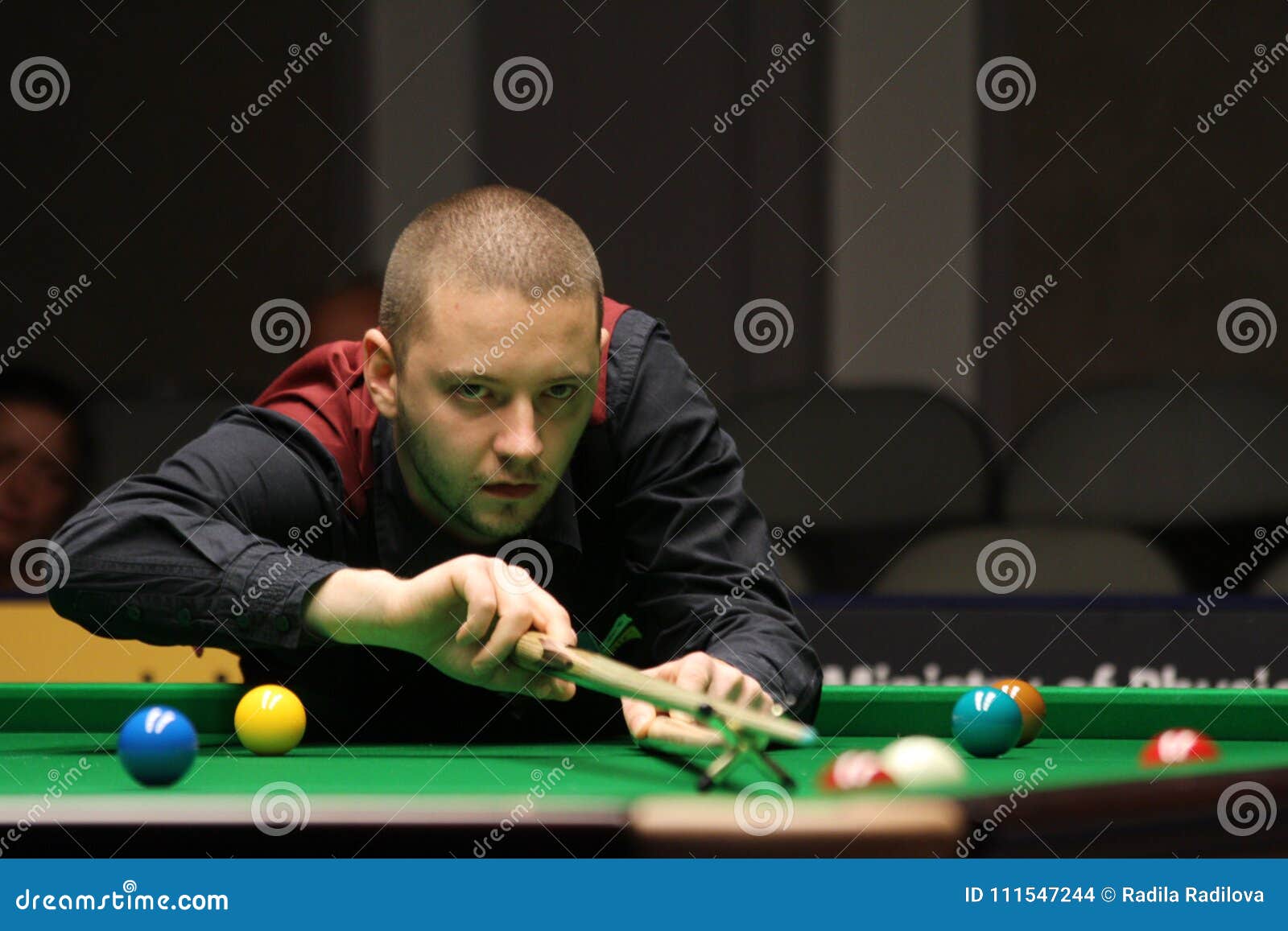 Professional Player is Playing Snooker during World Snooker Tournament â€œVictoria Bulgaria Openâ€ in Sofia Editorial Stock Image