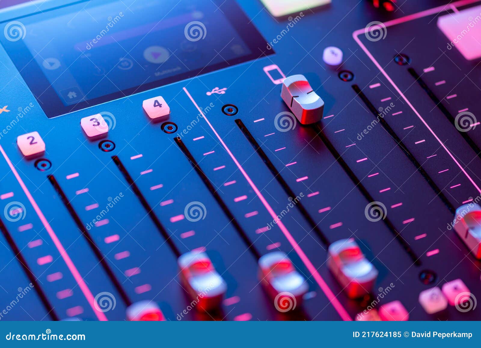 Professional Podcast Mixing Console with Faders Adjusting Buttons, Audio Sound Mixer Console. Sound Desk Stock Image - Image digital, 217624185