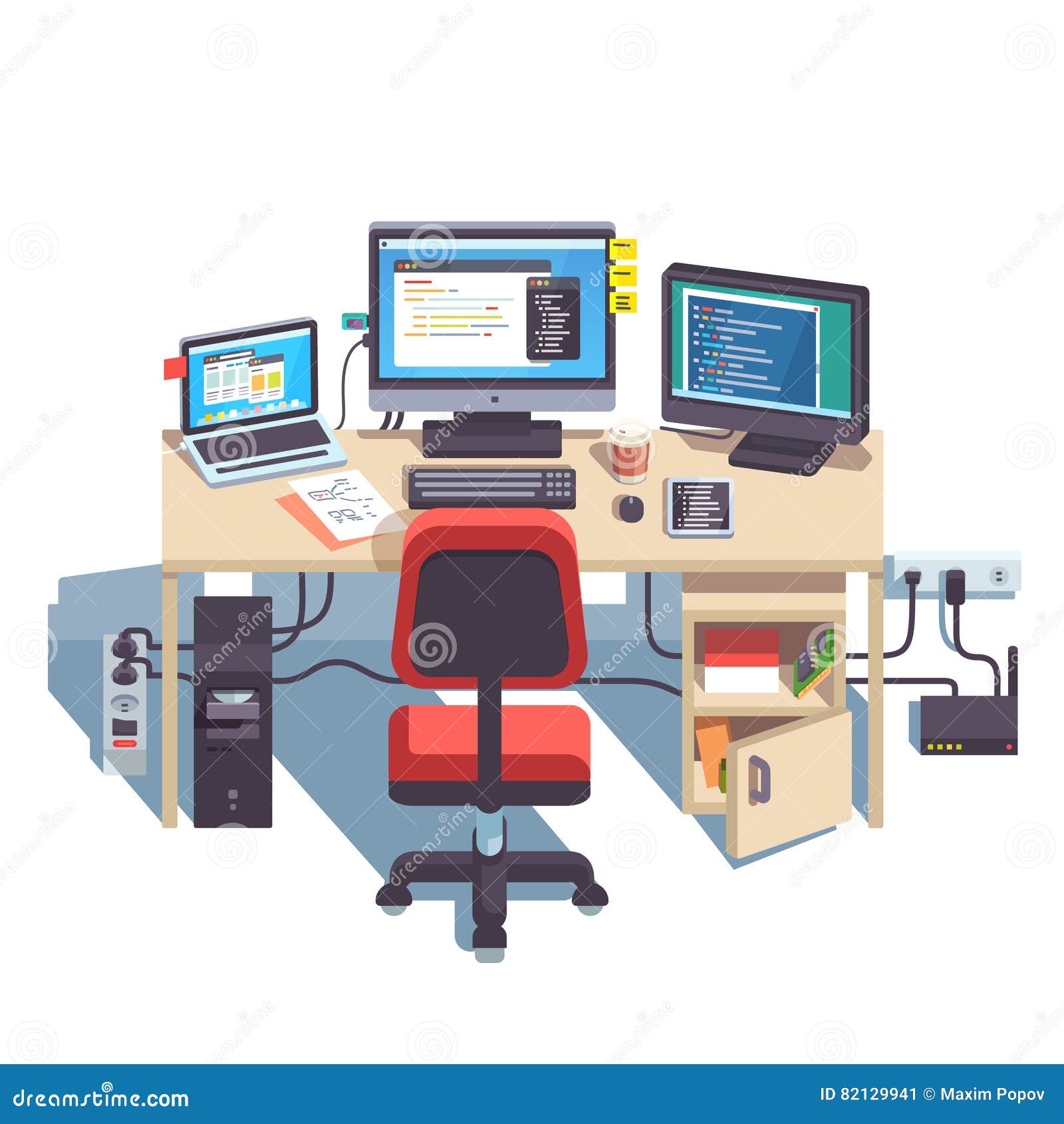 Professional Programmer Working Desk Stock Vector - Illustration of ...