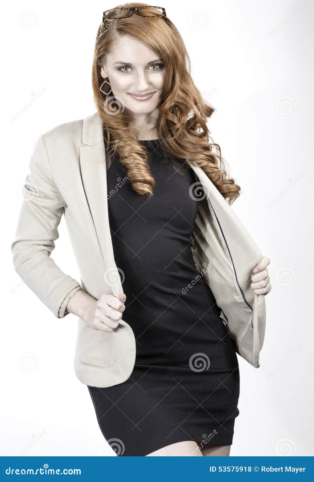 Professional Red Hair Woman Stock Photo - Image Of Background, Glasses:  53575918