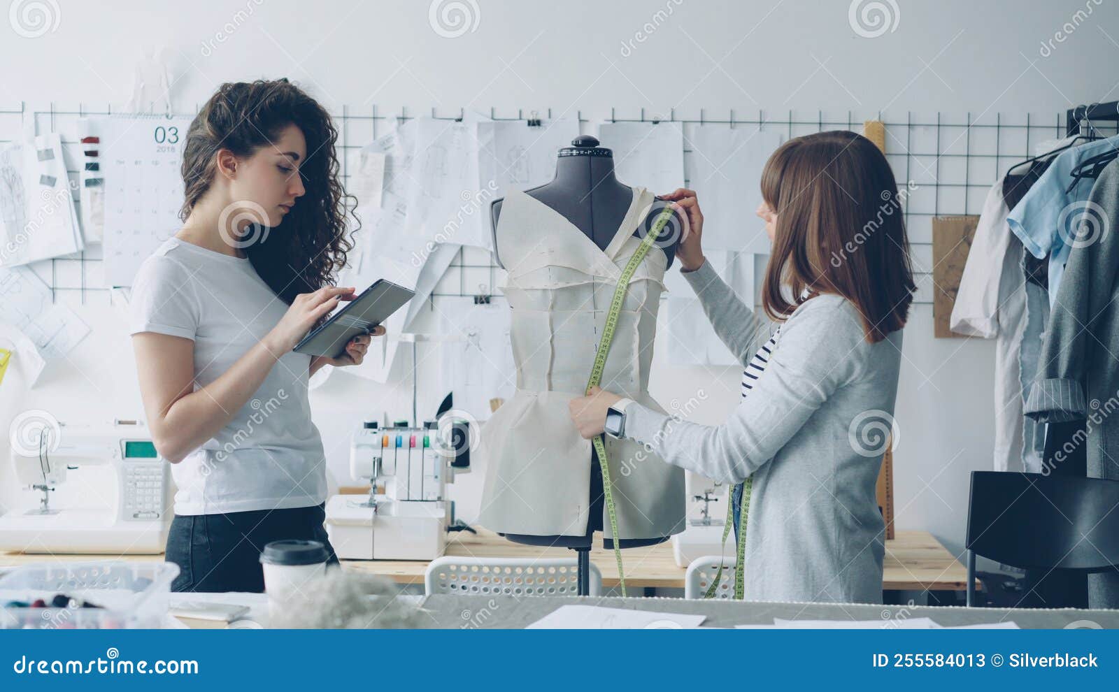 Professional Seamstress is Measuring Patterns on Mannequin with Measure ...