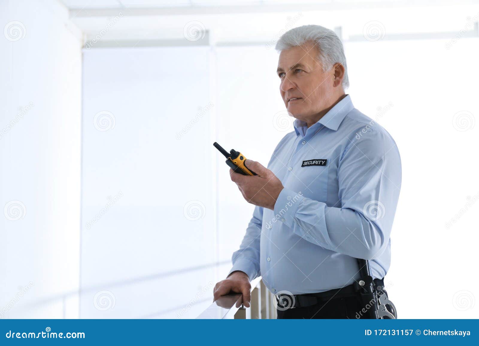 Professional Security Guard with Portable Radio Set Stock Image Image