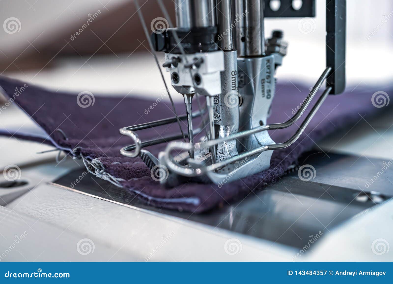 Professional Sewing Machine Closeup. Modern Textile Industry Stock